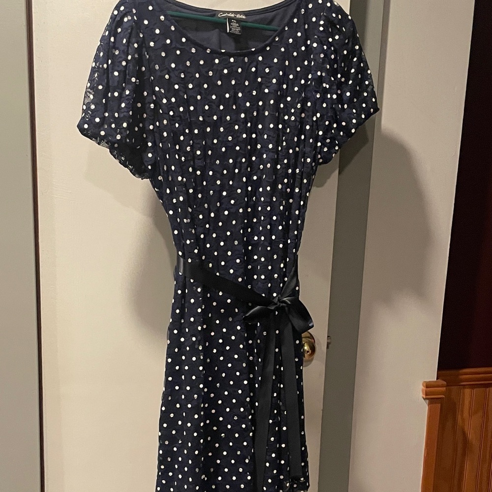 Cardolite Petite Elegant Navy Polka Dot Dress size PXL